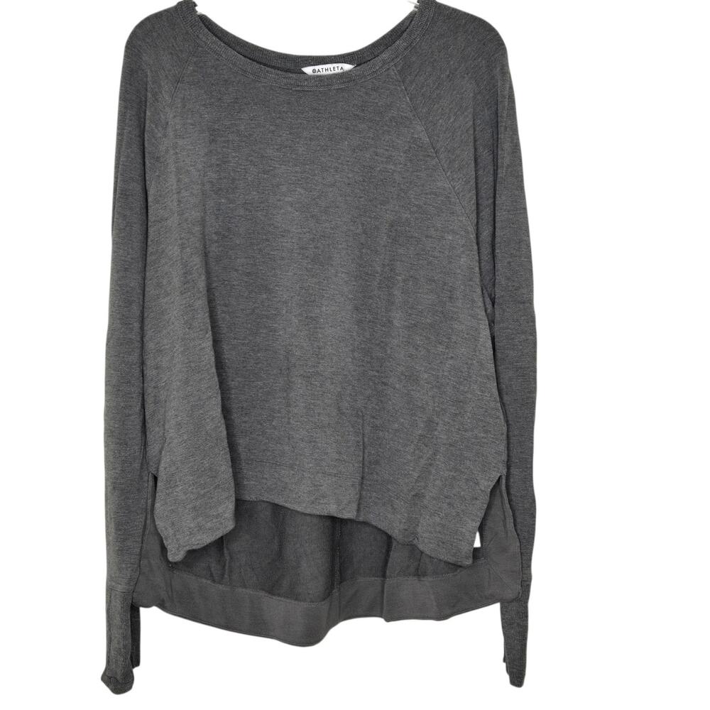 Athleta Coaster Luxe Recover High Hip Sweatshirt XL Gray Thumb Holes High Low